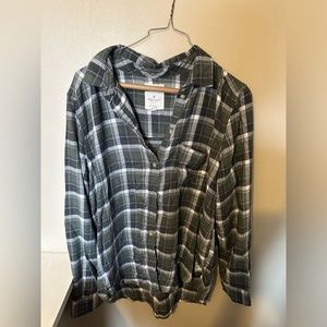 Green and White American Eagle Flannel Shirt